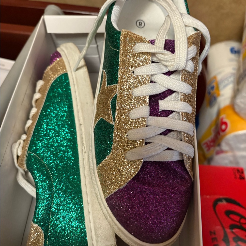 Glittery Green and Purple Sneakers